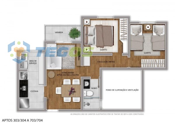 Apartamento no ED Themis em Contagem com +- 53m2, 02 quartos, elevador, piso laminado nos quartos e sala e 01 vaga demarcada sob pilotis. Foto 10